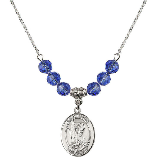 Sterling Silver Saint Helen Birthstone Necklace with Sapphire Beads - 8043