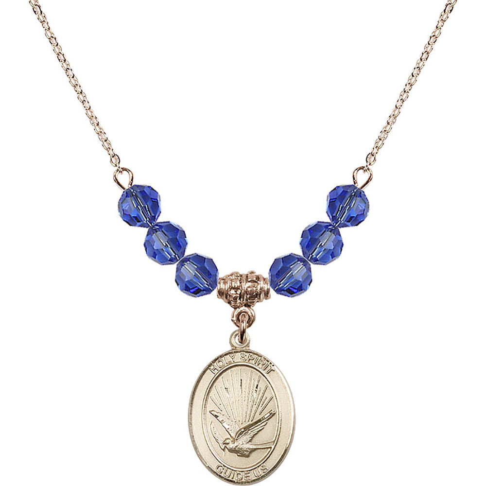 14kt Gold Filled Holy Spirit Birthstone Necklace with Sapphire Beads - 8044