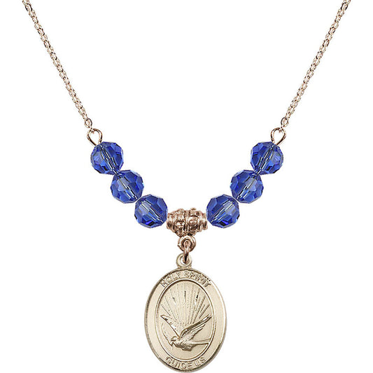 14kt Gold Filled Holy Spirit Birthstone Necklace with Sapphire Beads - 8044
