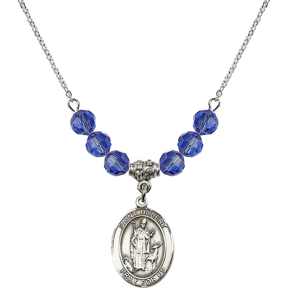 Sterling Silver Saint Hubert of Liege Birthstone Necklace with Sapphire Beads - 8045