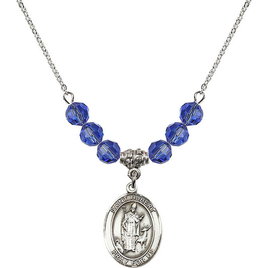 Sterling Silver Saint Hubert of Liege Birthstone Necklace with Sapphire Beads - 8045