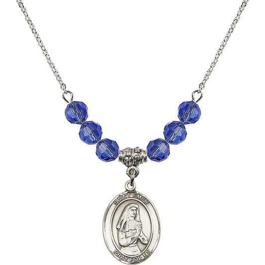 Sterling Silver Saint Emily de Vialar Birthstone Necklace with Sapphire Beads - 8047