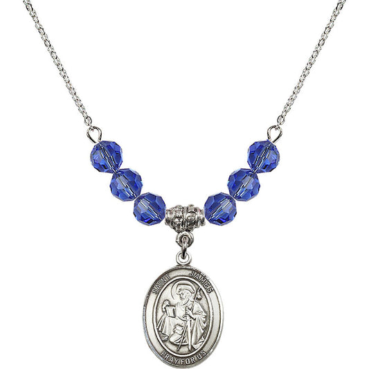 Sterling Silver Saint James the Greater Birthstone Necklace with Sapphire Beads - 8050