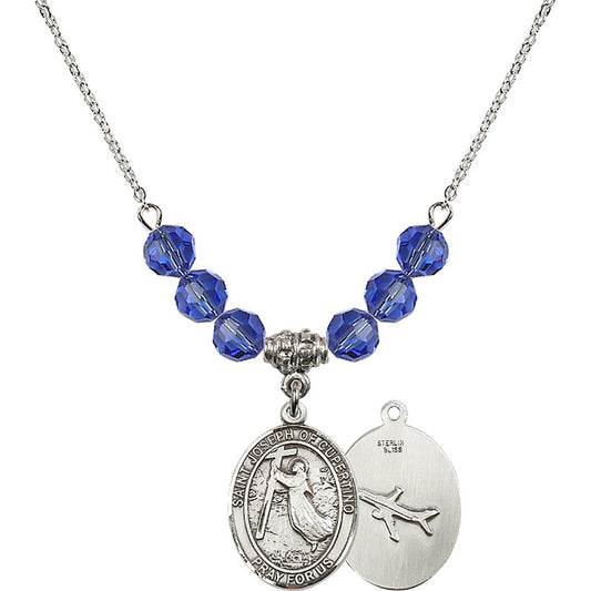 Sterling Silver Saint Joseph of Cupertino Birthstone Necklace with Sapphire Beads - 8057