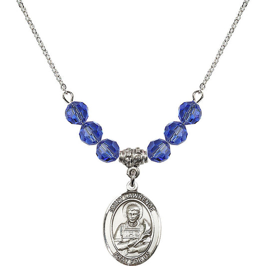Sterling Silver Saint Lawrence Birthstone Necklace with Sapphire Beads - 8063