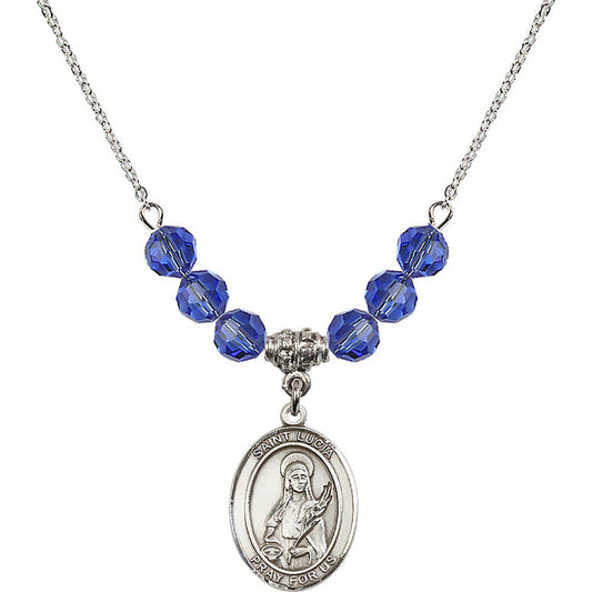 Sterling Silver Saint Lucia of Syracuse Birthstone Necklace with Sapphire Beads - 8065