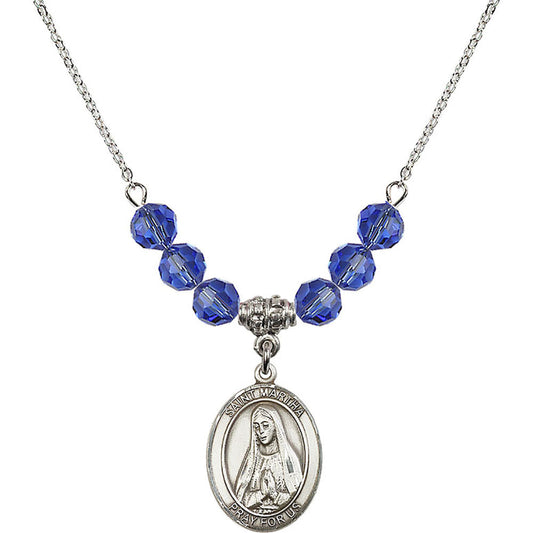 Sterling Silver Saint Martha Birthstone Necklace with Sapphire Beads - 8075