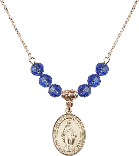 14kt Gold Filled Miraculous Birthstone Necklace with Sapphire Beads - 8078