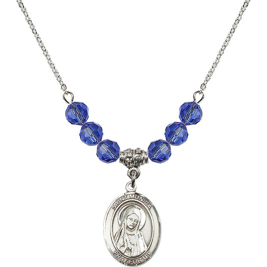 Sterling Silver Saint Monica Birthstone Necklace with Sapphire Beads - 8079