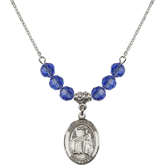Sterling Silver Saint Valentine of Rome Birthstone Necklace with Sapphire Beads - 8121