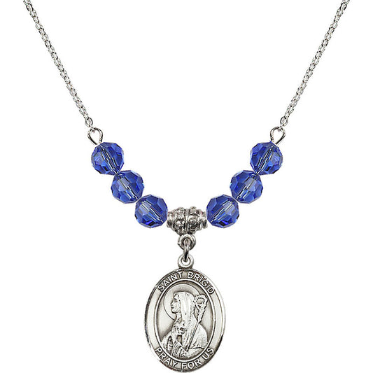 Sterling Silver Saint Brigid of Ireland Birthstone Necklace with Sapphire Beads - 8123