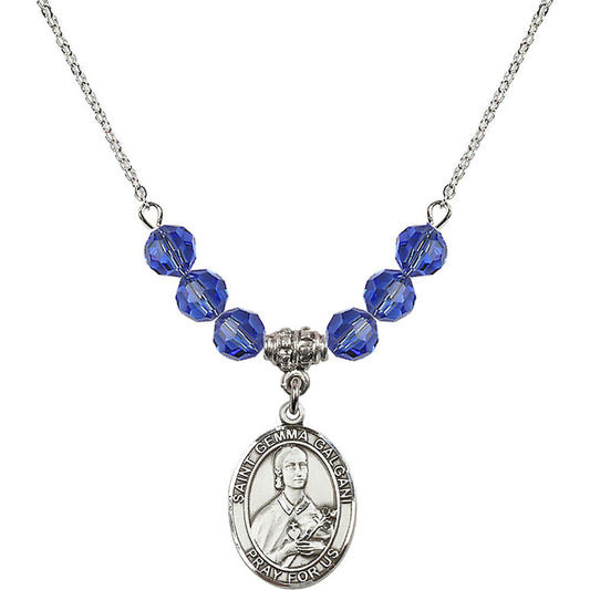 Sterling Silver Saint Gemma Galgani Birthstone Necklace with Sapphire Beads - 8130