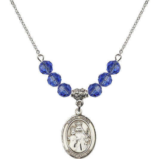 Sterling Silver Maria Stein Birthstone Necklace with Sapphire Beads - 8133
