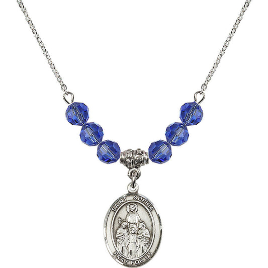 Sterling Silver Saint Sophia Birthstone Necklace with Sapphire Beads - 8136