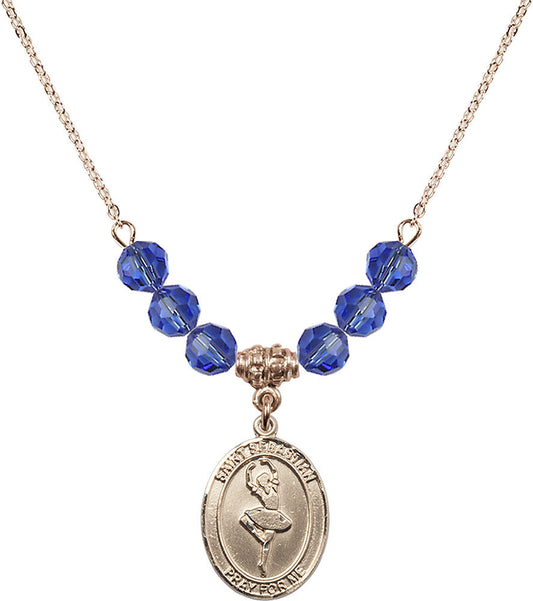 14kt Gold Filled Saint Sebastian/Dance Birthstone Necklace with Sapphire Beads - 8173