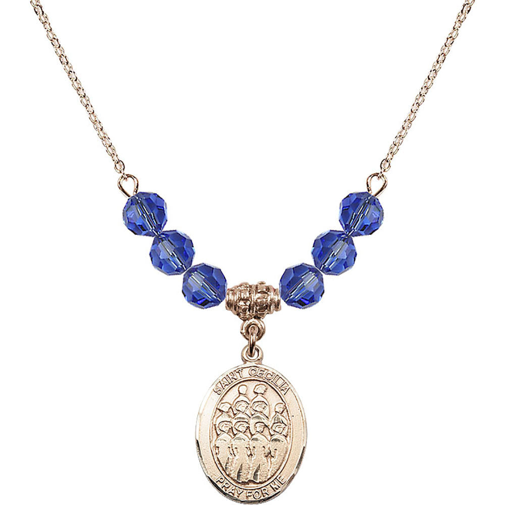14kt Gold Filled Saint Cecilia / Choir Birthstone Necklace with Sapphire Beads - 8180