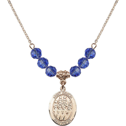 14kt Gold Filled Saint Cecilia / Choir Birthstone Necklace with Sapphire Beads - 8180