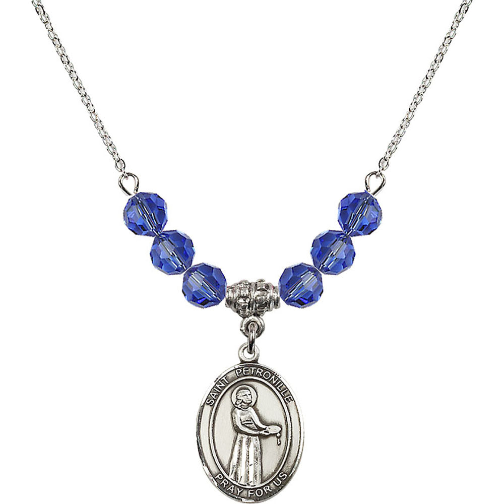 Sterling Silver Saint Petronille Birthstone Necklace with Sapphire Beads - 8209