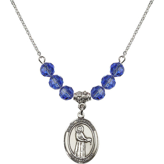 Sterling Silver Saint Petronille Birthstone Necklace with Sapphire Beads - 8209