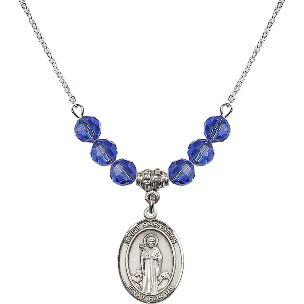 Sterling Silver Saint Barnabas Birthstone Necklace with Sapphire Beads - 8216
