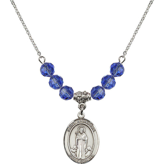 Sterling Silver Saint Barnabas Birthstone Necklace with Sapphire Beads - 8216