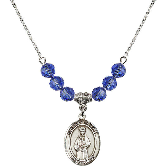 Sterling Silver Our Lady of Hope Birthstone Necklace with Sapphire Beads - 8230
