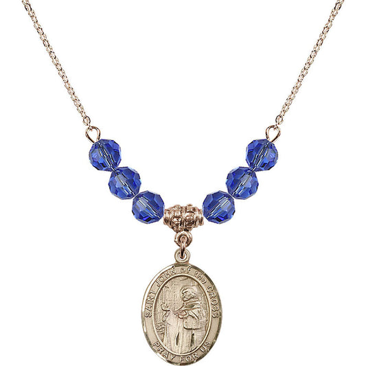 14kt Gold Filled Saint John of the Cross Birthstone Necklace with Sapphire Beads - 8231