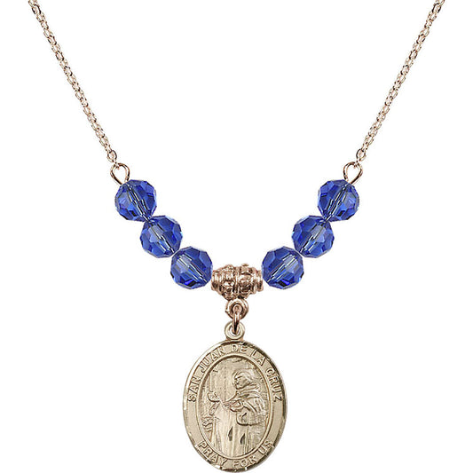14kt Gold Filled San Juan de la Cruz Birthstone Necklace with Sapphire Beads - 8232
