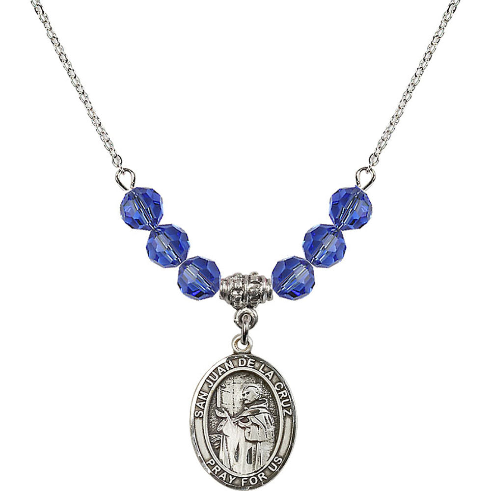 Sterling Silver San Juan de la Cruz Birthstone Necklace with Sapphire Beads - 8232