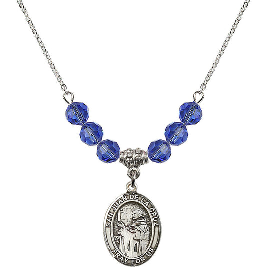 Sterling Silver San Juan de la Cruz Birthstone Necklace with Sapphire Beads - 8232