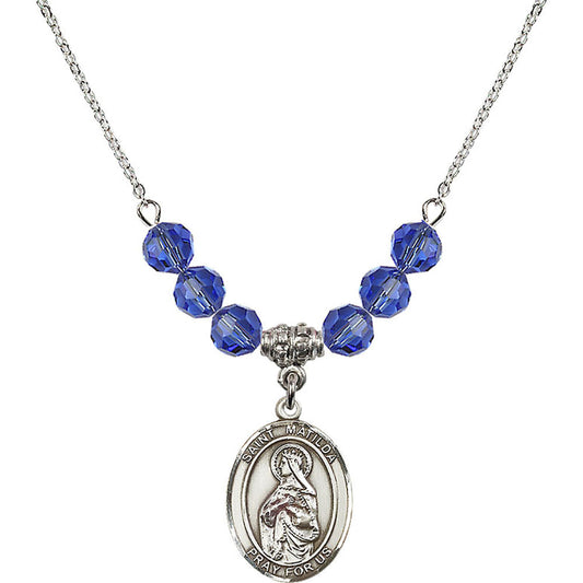 Sterling Silver Saint Matilda Birthstone Necklace with Sapphire Beads - 8239
