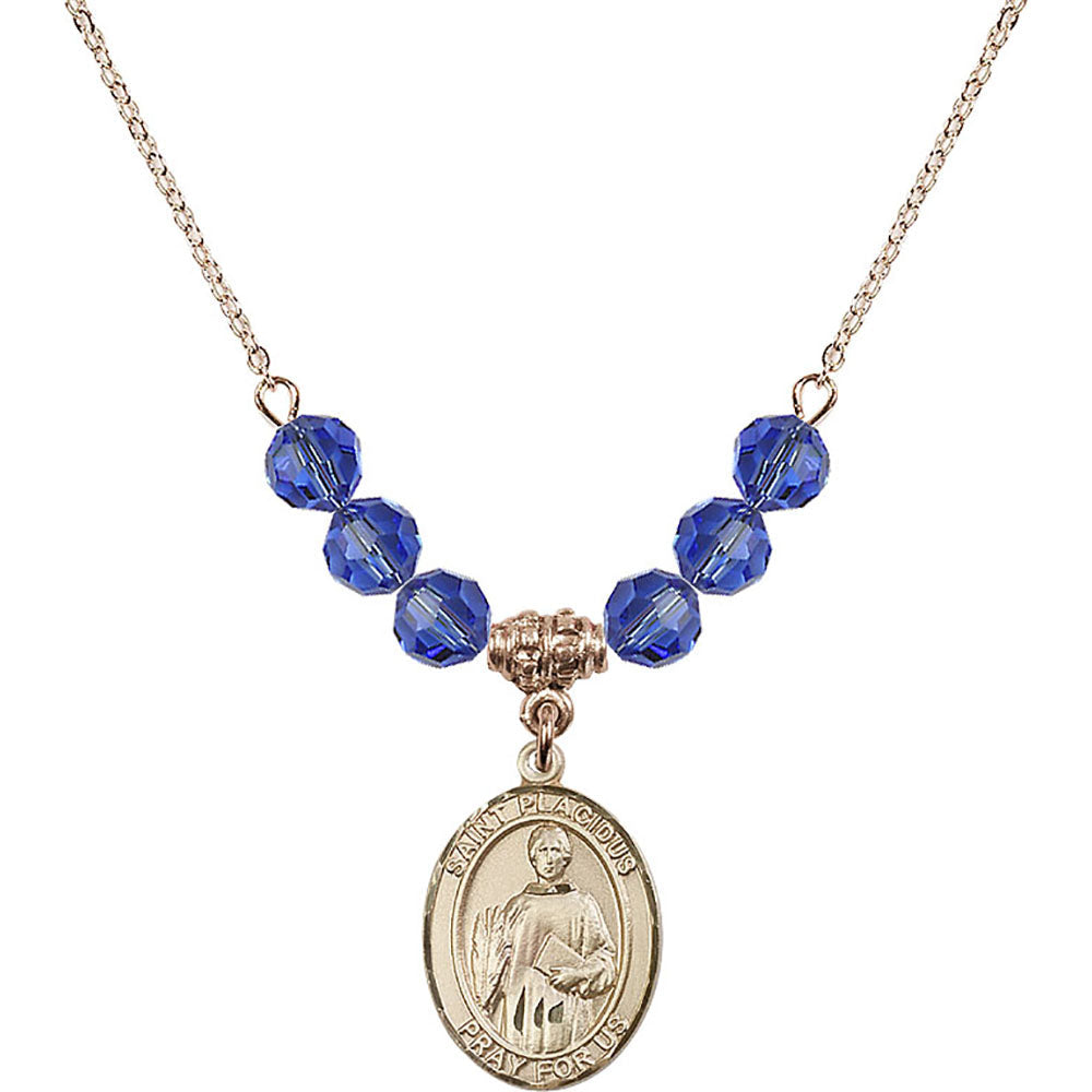 14kt Gold Filled Saint Placidus Birthstone Necklace with Sapphire Beads - 8240