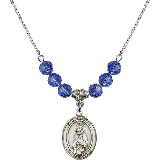 Sterling Silver Saint Alice Birthstone Necklace with Sapphire Beads - 8248