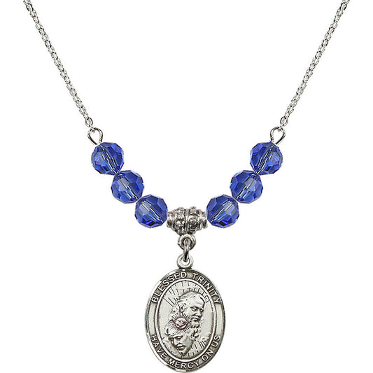 Sterling Silver Blessed Trinity Birthstone Necklace with Sapphire Beads - 8249
