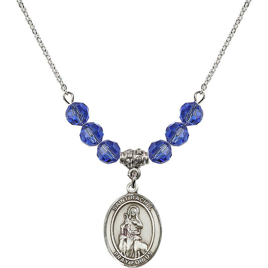 Sterling Silver Saint Rachel Birthstone Necklace with Sapphire Beads - 8251