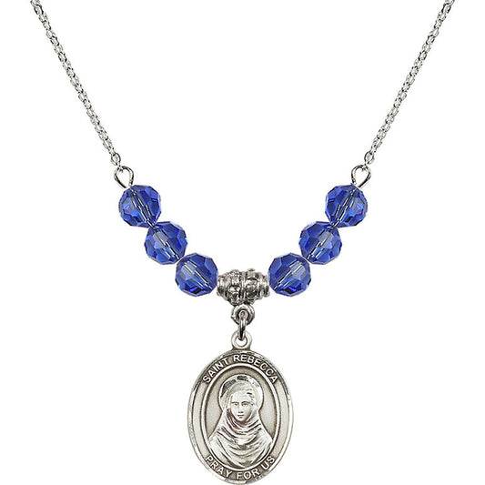 Sterling Silver Saint Rebecca Birthstone Necklace with Sapphire Beads - 8252