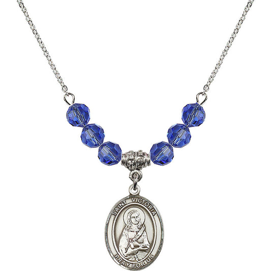 Sterling Silver Saint Victoria Birthstone Necklace with Sapphire Beads - 8253