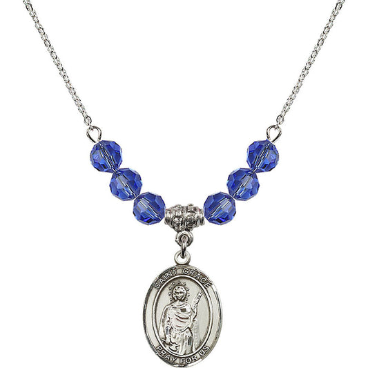 Sterling Silver Saint Grace Birthstone Necklace with Sapphire Beads - 8255