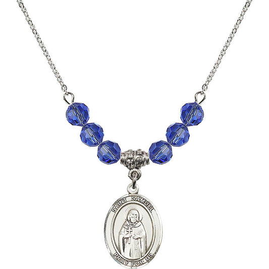 Sterling Silver Saint Samuel Birthstone Necklace with Sapphire Beads - 8259