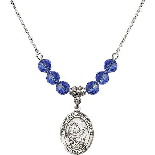 Sterling Silver Saint Bernard of Montjoux Birthstone Necklace with Sapphire Beads - 8264