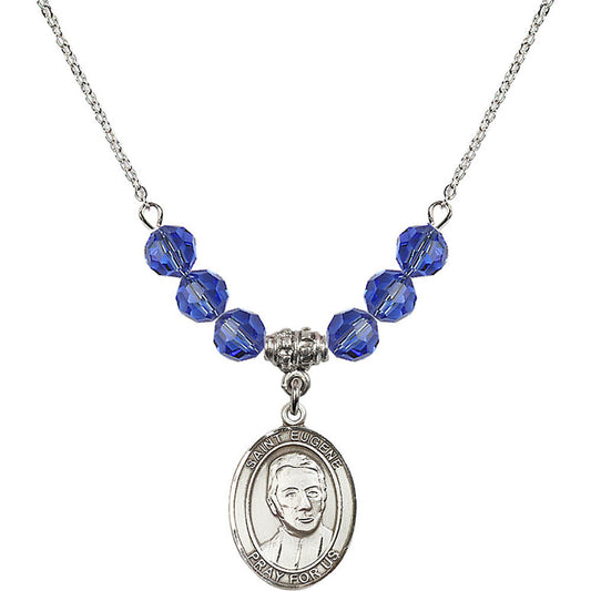 Sterling Silver Saint Eugene de Mazenod Birthstone Necklace with Sapphire Beads - 8266