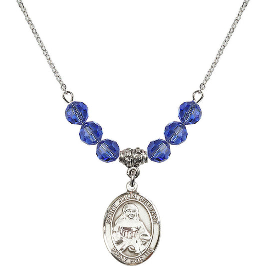 Sterling Silver Saint Julia Billiart Birthstone Necklace with Sapphire Beads - 8267