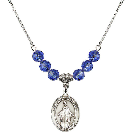 Sterling Silver Our Lady of Africa Birthstone Necklace with Sapphire Beads - 8269