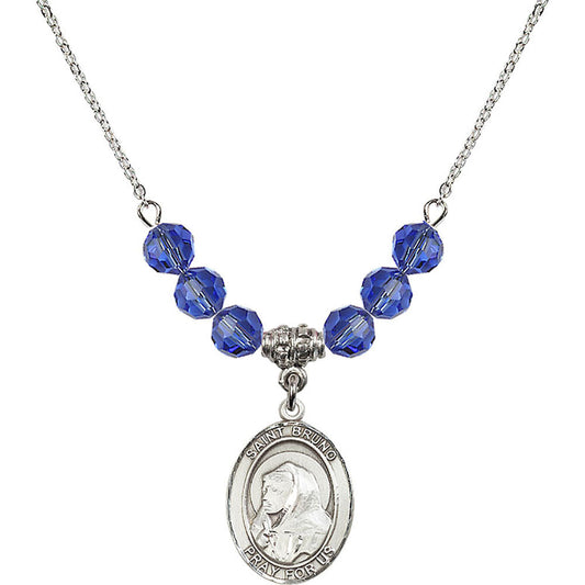 Sterling Silver Saint Bruno Birthstone Necklace with Sapphire Beads - 8270