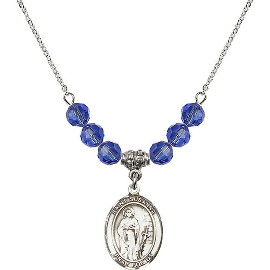 Sterling Silver Saint Susanna Birthstone Necklace with Sapphire Beads - 8280