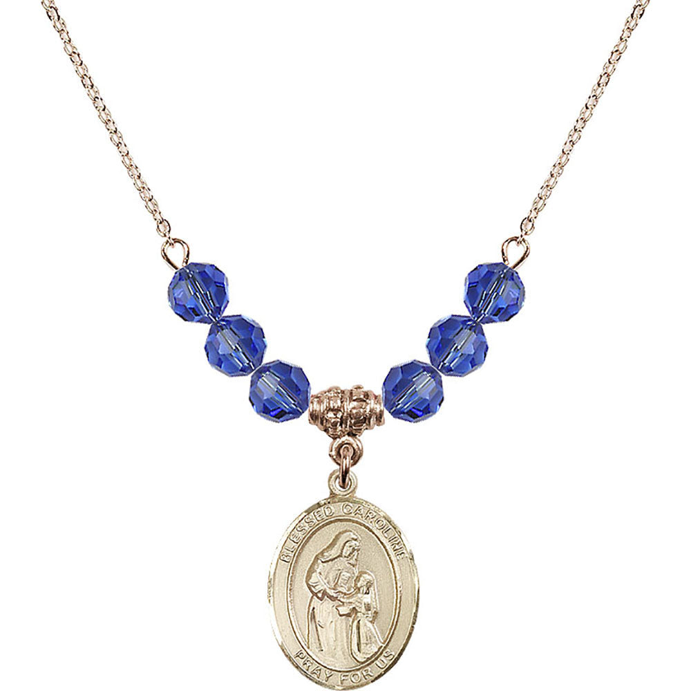 14kt Gold Filled Blessed Caroline Gerhardinger Birthstone Necklace with Sapphire Beads - 8281