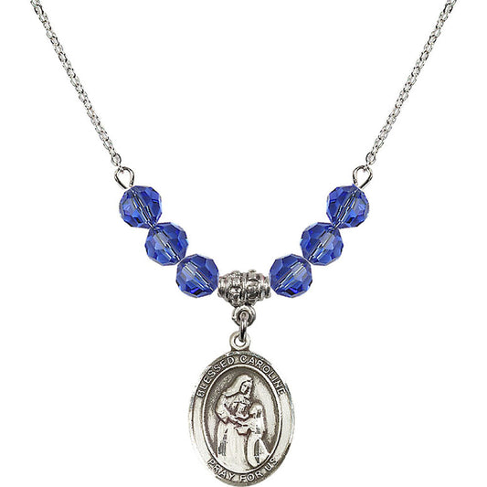 Sterling Silver Blessed Caroline Gerhardinger Birthstone Necklace with Sapphire Beads - 8281