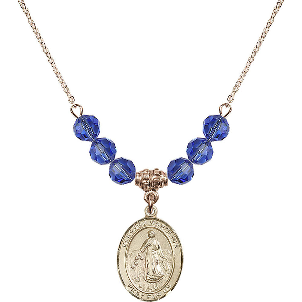 14kt Gold Filled Blessed Karolina Kozkowna Birthstone Necklace with Sapphire Beads - 8283