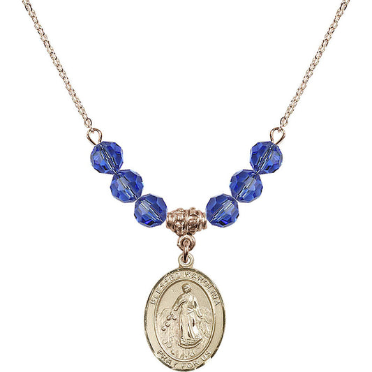 14kt Gold Filled Blessed Karolina Kozkowna Birthstone Necklace with Sapphire Beads - 8283