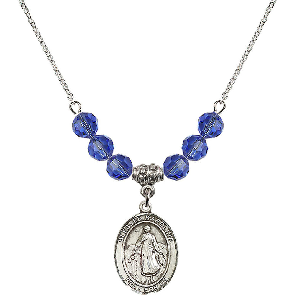 Sterling Silver Blessed Karolina Kozkowna Birthstone Necklace with Sapphire Beads - 8283